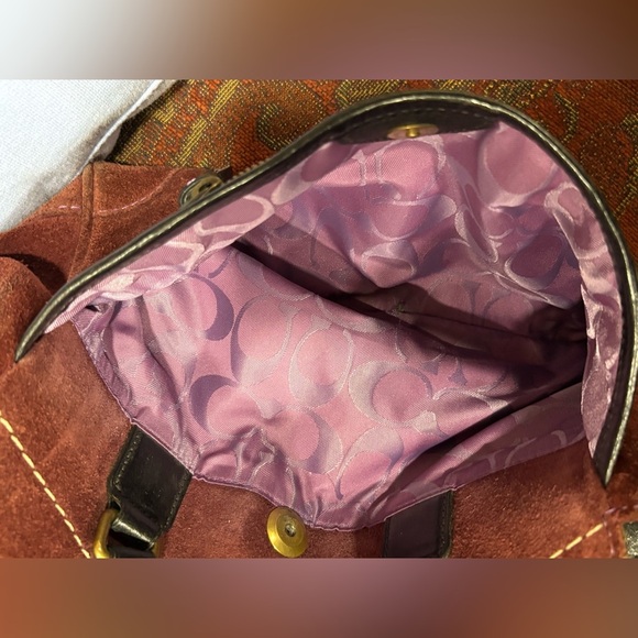 Coach Hamilton Suede Tote Bag Carryall Purse Eggplant Purple - Picture 7 of 11